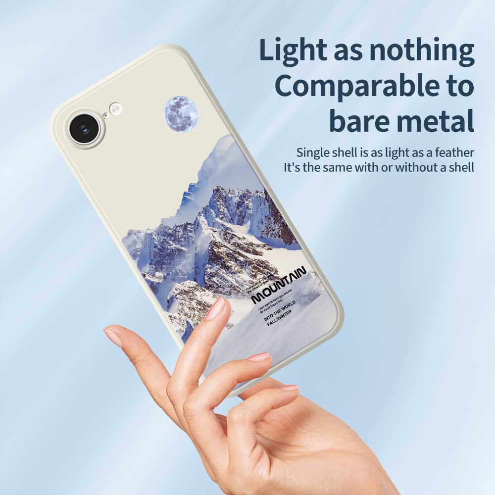 For iPhone 16e Case White Snow Mountain Pattern Printing Straight Edge TPU Phone Back Cover