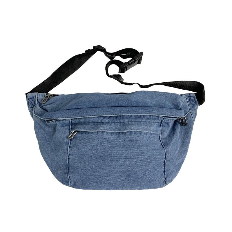 Borsa da vita in denim rétro da donna, zainetto stile college, marsupio casual, borsa a tracolla crossbody unisex ad alta capacità e borsa da cintura