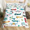 Aircraft Queen Duvet Cover Set Cartoon Airplane Bedding Set Polyester Clouds Stars Moon Print Comforter Cover For Kids Boys Room
