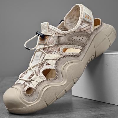 Beach Shoes Men's 2025 Summer Breathable Hollow Sandals Men's Leather Soft-soled Bag Head Outdoor Sports Large Size Casual Shoes