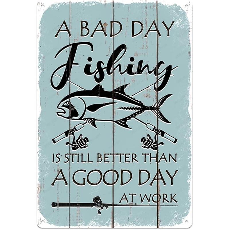 Funny Fishing Signs Life Is Better At The Lake Vintage Metal Fish Painting Art Printing Poster Wall Decor for Home Kitchen Bar Cafe Pub 12x8 Inch