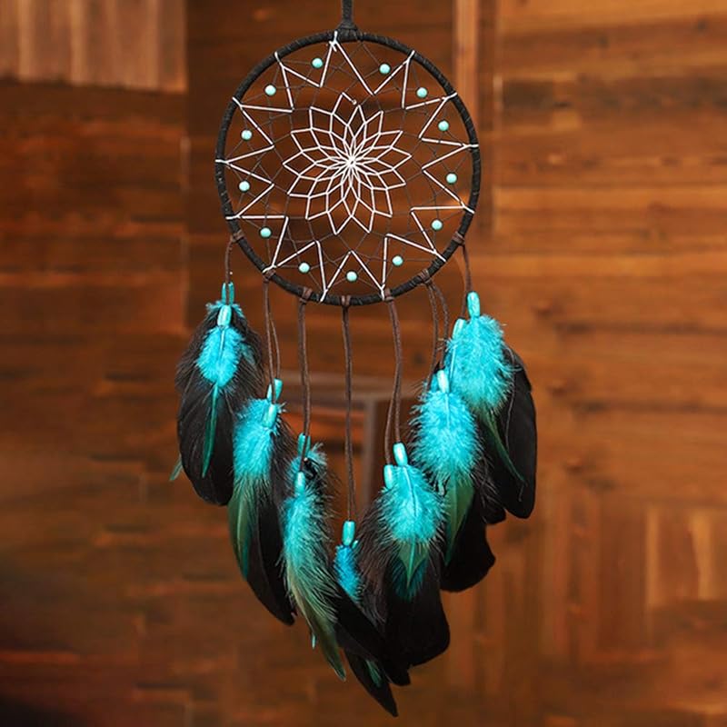 Dream Catchers with Luminous Beads, Handmade Blue Dreamcatcher, Bedroom Decor for Boys Girls Kids Ornament Art Craft Gift
