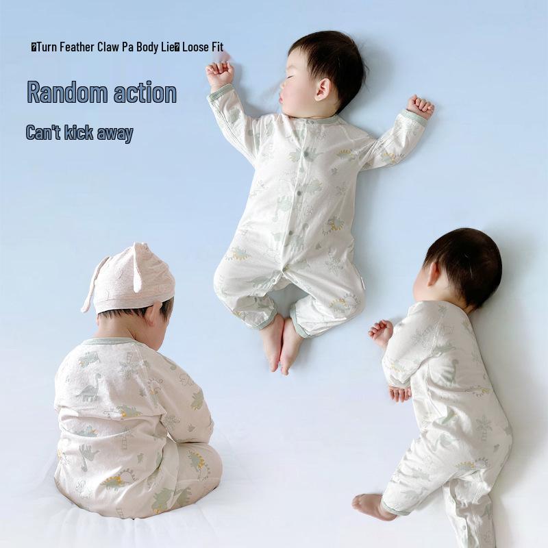Salopetă cu mânecă lungă din bumbac pur pentru nou-născut: Costum de Aer Condiționat de Primăvară-Vară și Pijama