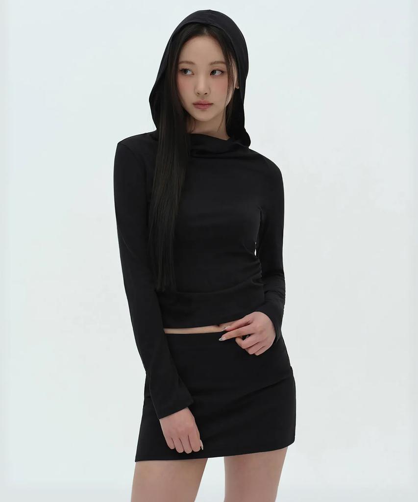 Women'S Drape Hooded Long Sleeve T-Shirt [Black]