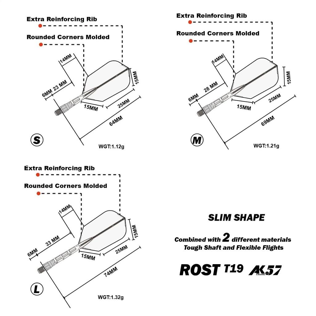 CUESOUL ROSTAK57 T19 Series Dual Material Mixed Shaft Integrated Flight Slim Shape Series Set of 3 Two-tone (White)