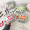 Ins Girl Silver Shiny Bow Makeup Bag Square Key Lipstick Bag Student Sanitary Pouch Sanitary Pads Organizer Portable Coin Purse