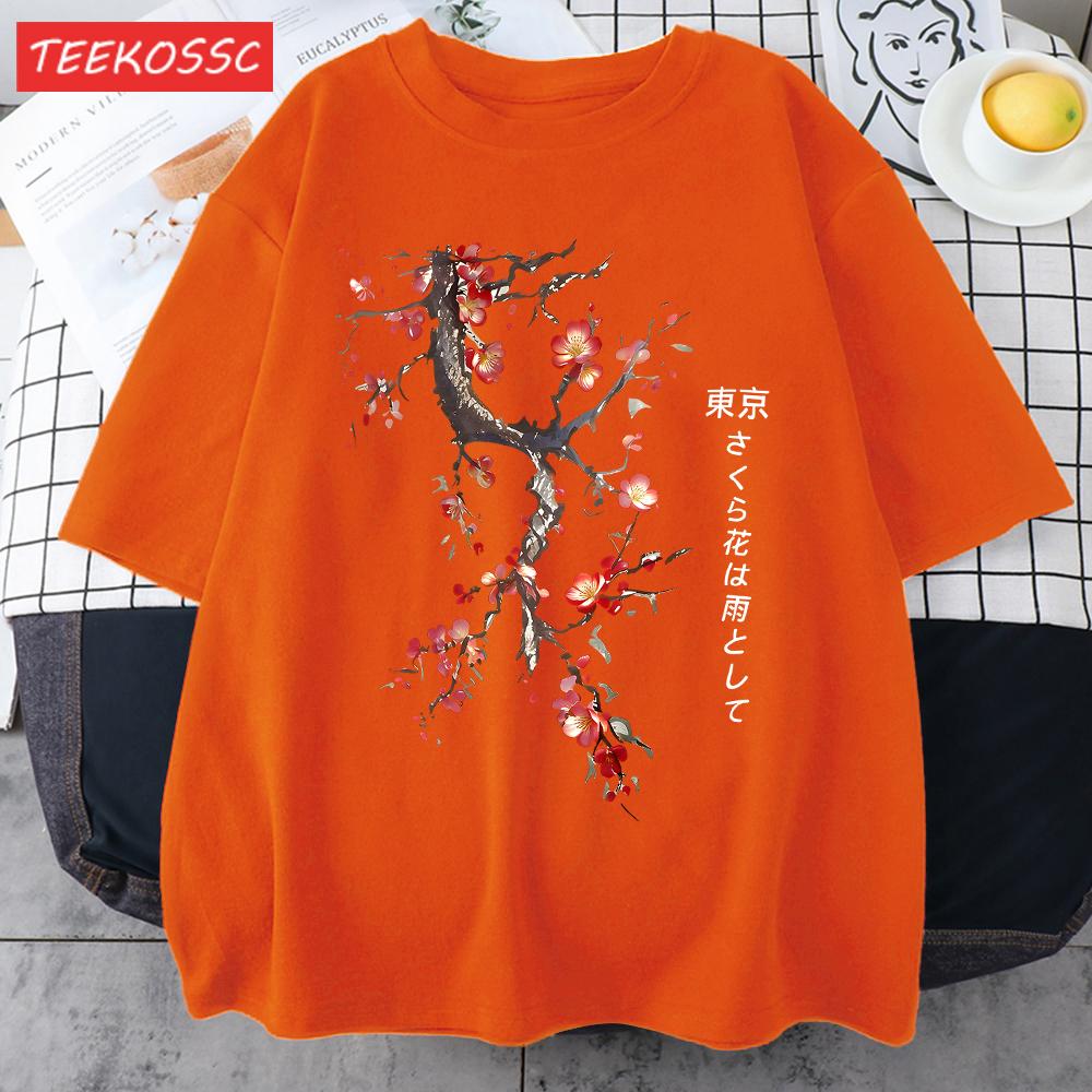 Cherry Blossoms And Rain In Tokyo Men Retro TShirt Casual Cotton Tee Loose Hip Hop Clothes Male ONeck Comfortable Short Sleeve