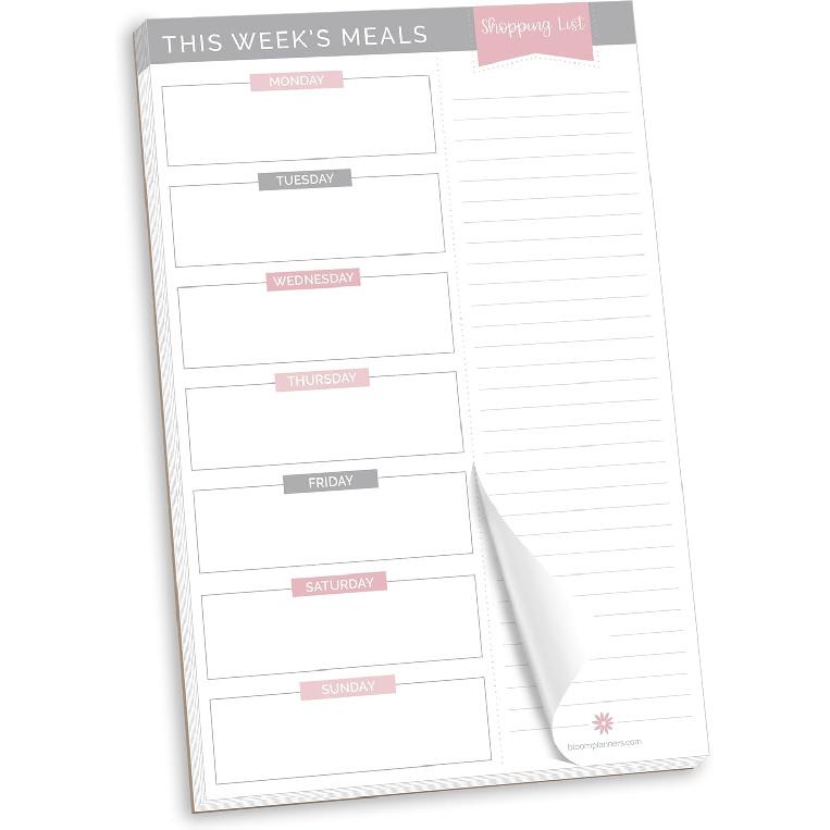 bloom daily planners Weekly Meal Planning Pad - Magnetic Hanging Refrigerator Menu Planner with Tear-Off Sheets & Perforated Grocery Shopping Lists -