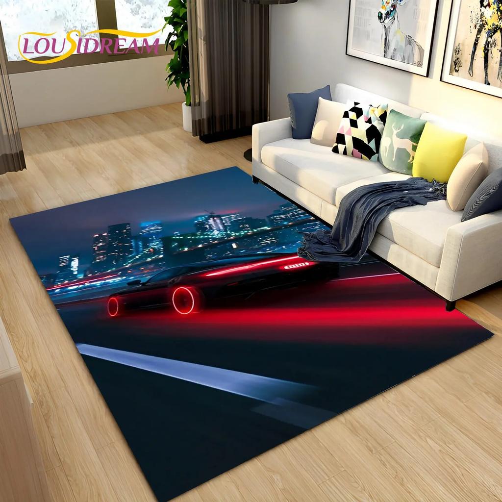 3D Racing Sports Car Soft Area Rug Large,Carpet Rug for Home Living Room Bedroom Sofa Doormat Decor,Kid Play Non-slip Floor Mat