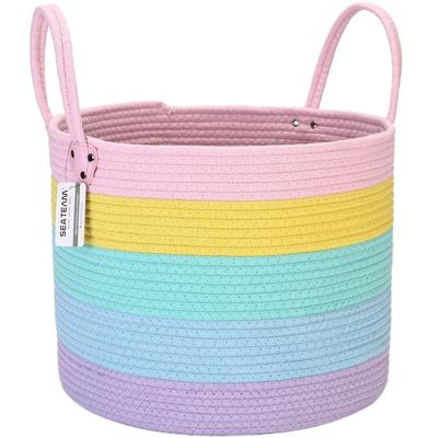 Sea Team Cotton Rope Basket with Handles, Laundry Storage Basket, Storage Box for Laundry and Towels, Foldable, Living Room Decor, Stylish and Cute, L