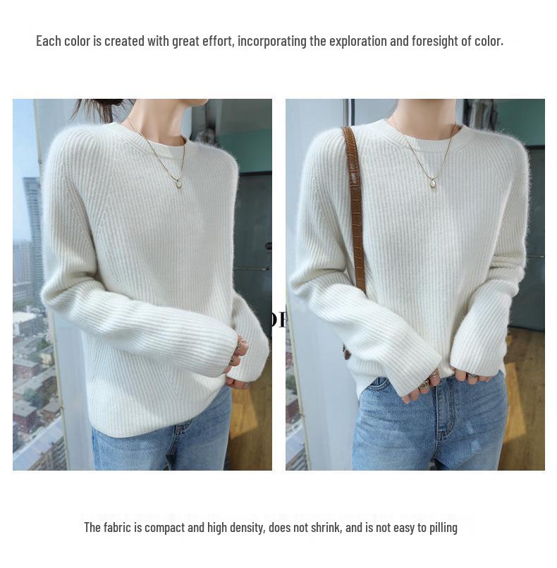 Women's Thickened Cashmere Sweater - Loose Fit, Round Neck, Long-Sleeved, Knitted Base Shirt for Autumn/Winter Fashion