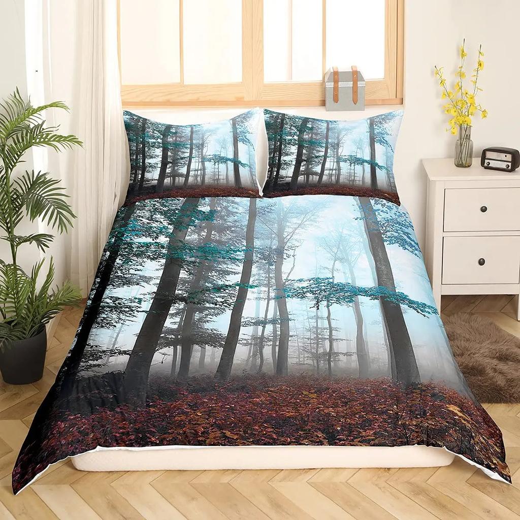 Tree Lush King Queen Bedding Set Dense Birch Trees Duvet Cover Jungle Nature Botanical Quilt Cover Polyester Comforter Cover