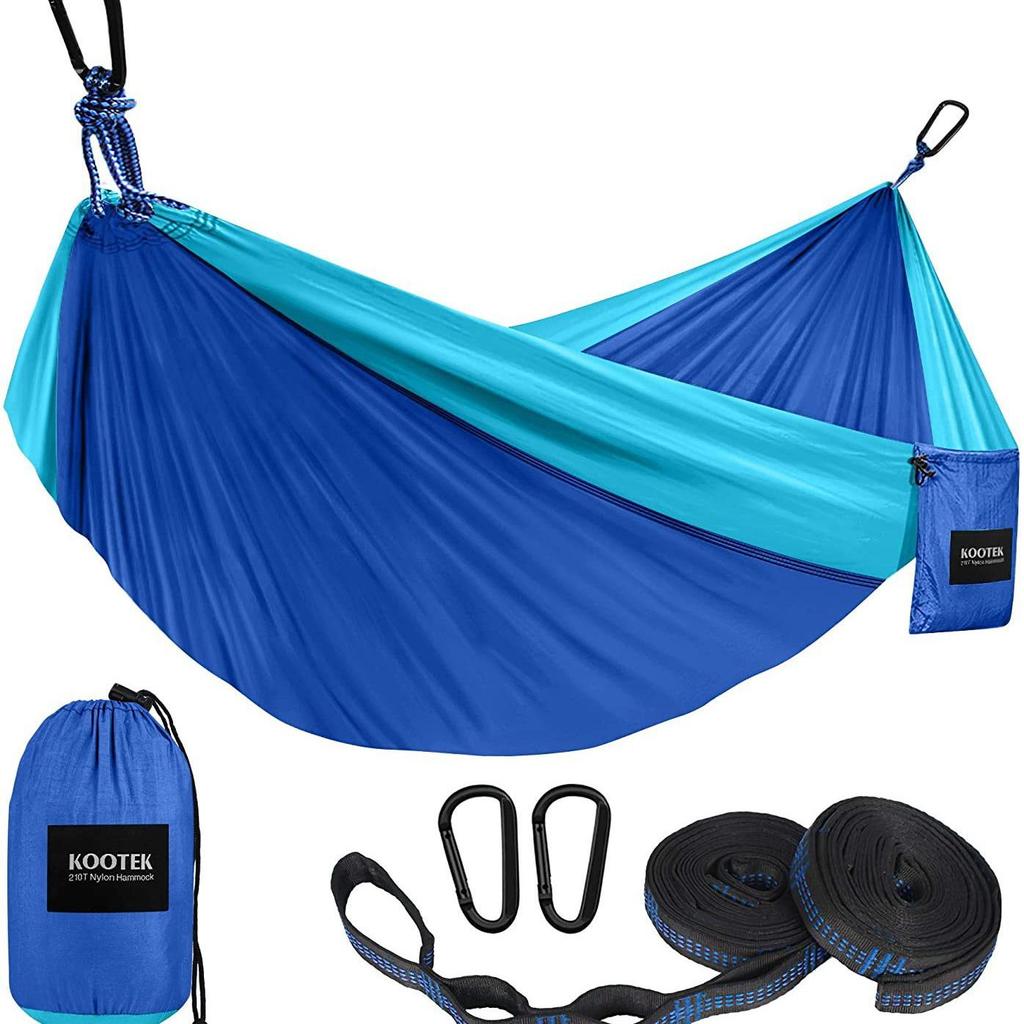 Ultralight 210T Nylon Color-Blocked Outdoor Hammock - Breathable & Double Strap Rope for Camping
