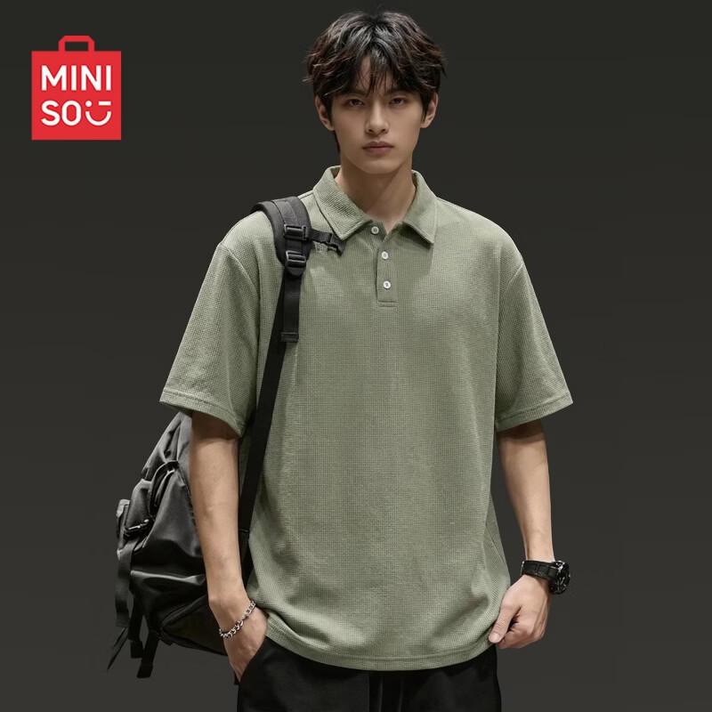 

MINISO Men s Waffle Knit Short-Sleeve Polo Shirt 4XL