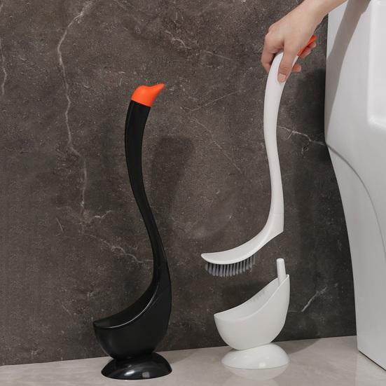 Yousheng Toilet Brush Dense PP Bristles Curved Long Handle Swan Shape Bathroom Brush with Leak-Proof Removable