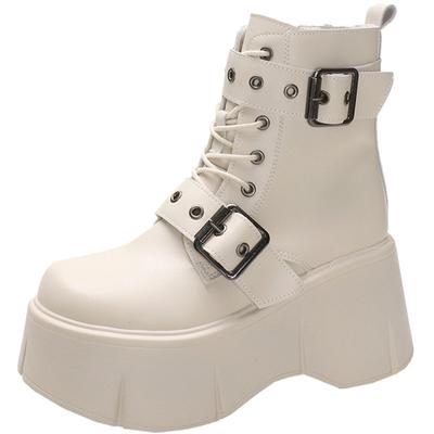 Fashion Women High Platform Punk Boots Winter 2024 British Style Thick-soled Ankle Shoes Metal Chain Short Boots New Chunky Sneakers 9CM