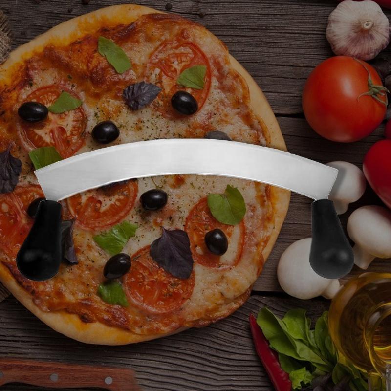 Pizza Rocker Cutter Stainless Steel Pizza Chopper High Quality Kitchen Knife Two Handles Cutter Tool Use for Waffle Cookies