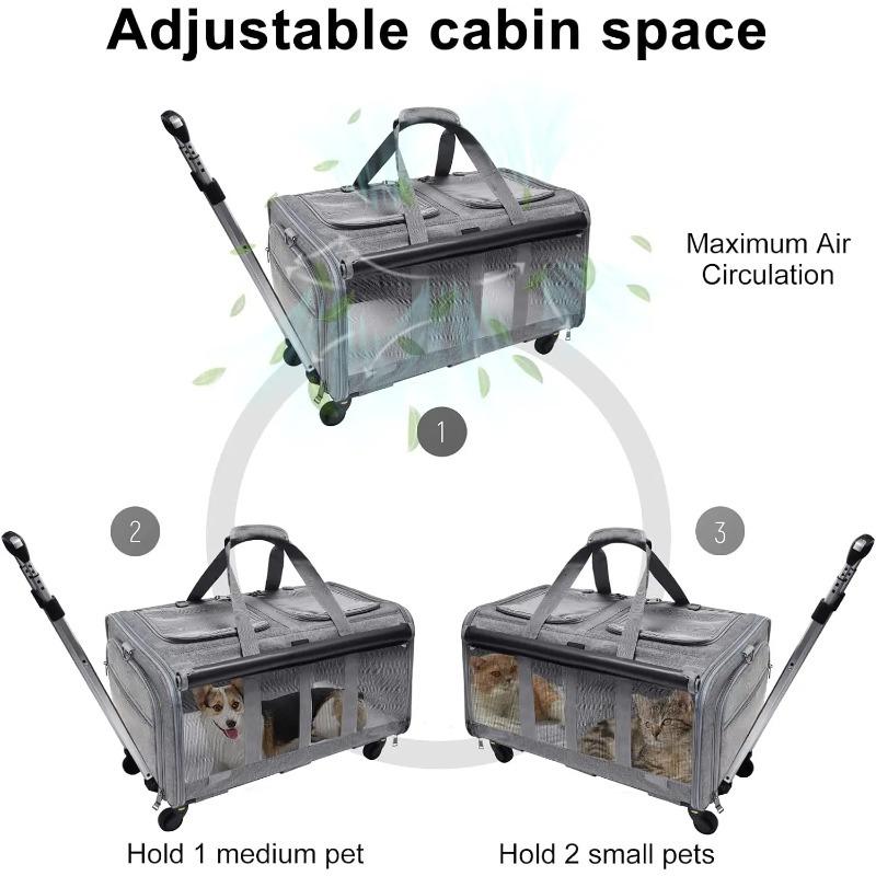 Portable Pet Trolley Case Detachable Universal Wheel Breathable Foldable Large Capacity Puppy Travel Bag Breathable Cat Carrier