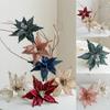 Glitter Christmas Poinsettia Flower Realistic 28cm Merry Christmas Decoration Artificil Handmade Xmas Tree Hanging Flower