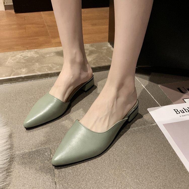Half slippers women's 2025 summer new pointed middle heel women slippers Korean version outside wearing muller shoes