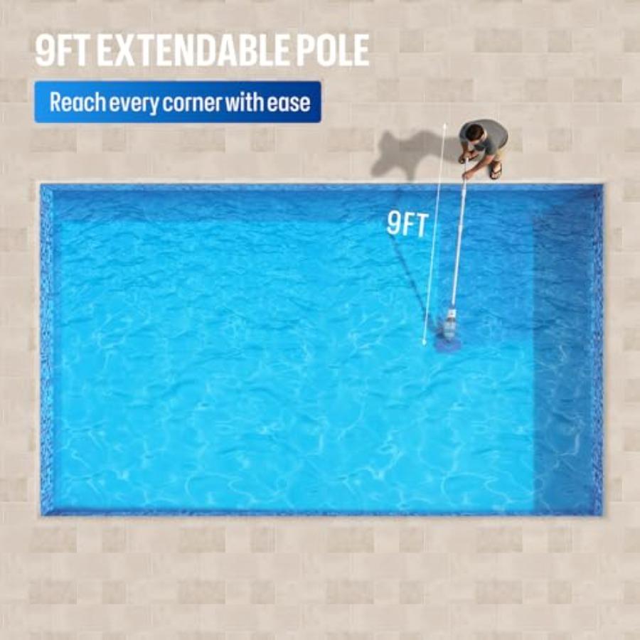 Cordless Handheld Pool Vacuum with Telescopic Pole for Above Ground and Inground Pools Spas Hot Tubs 19 GPM High-Performance Su