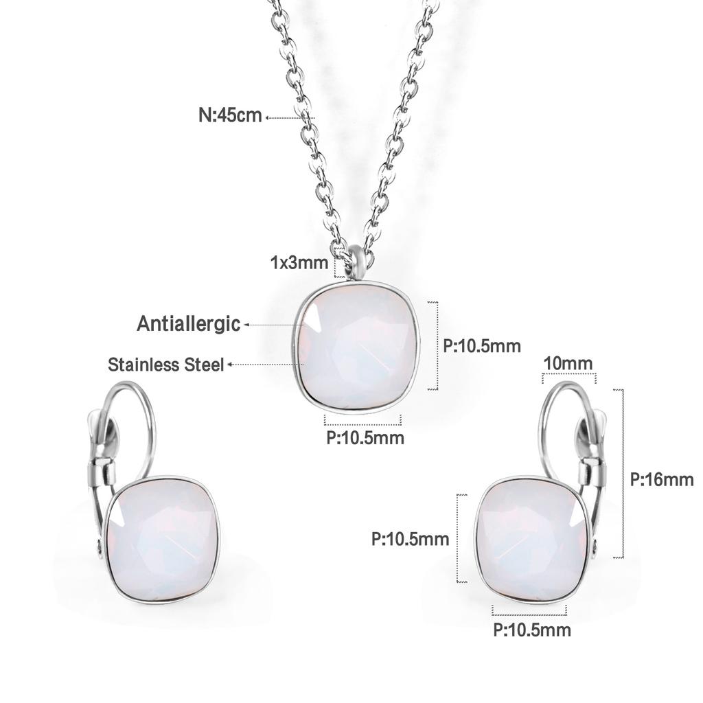 Quadratisch Mehrfarbig Kristall Anhänger Halskette Ohrringe Set Edelstahl Zirkon Set 2 Stück Für Damen Party Geschenke Kostenloser Versand