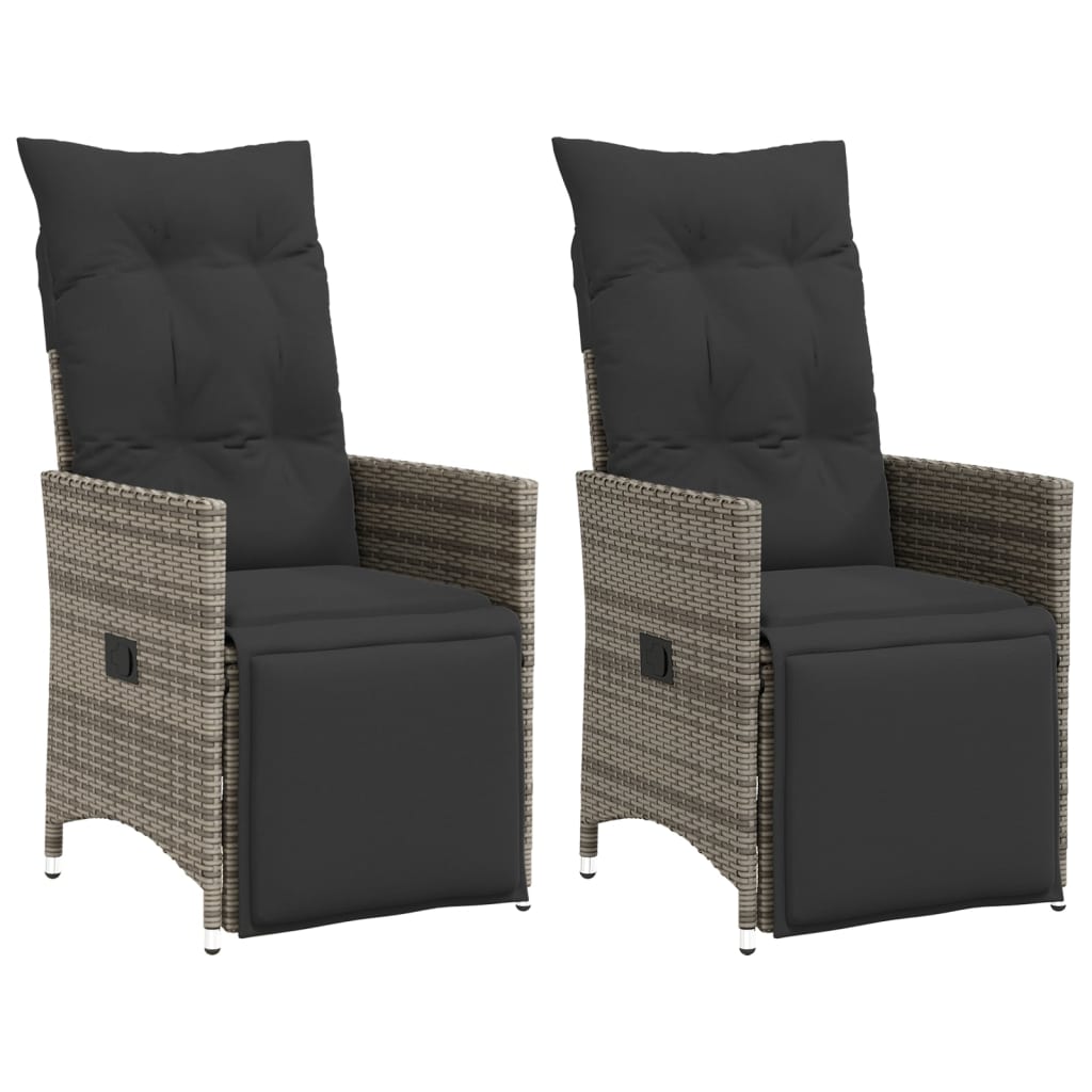 Garden Armchair with Cushions 2 pcs Adjustable Grey Poly Rattan