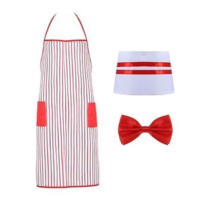 Halloween Server Apron Red White Striped Design With Adjustable Bowtie And Chefs Hat Polyester Fabric For Themed Restaurants Parties