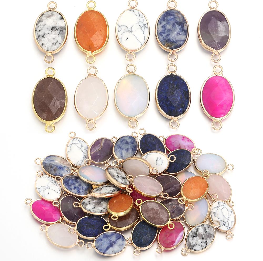2 Pcs Natural Stone Charms Gold Edge Oval Shape Pendant for Jewelry Making Accessories DIY Necklace Bracelet Earring Supplies
