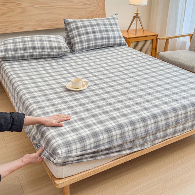 Luxury check style 100% Cotton Bed Sheet Fitted Sheet With Elastic Mattress Cover Couple Bed Linen Bedding Queen King Size