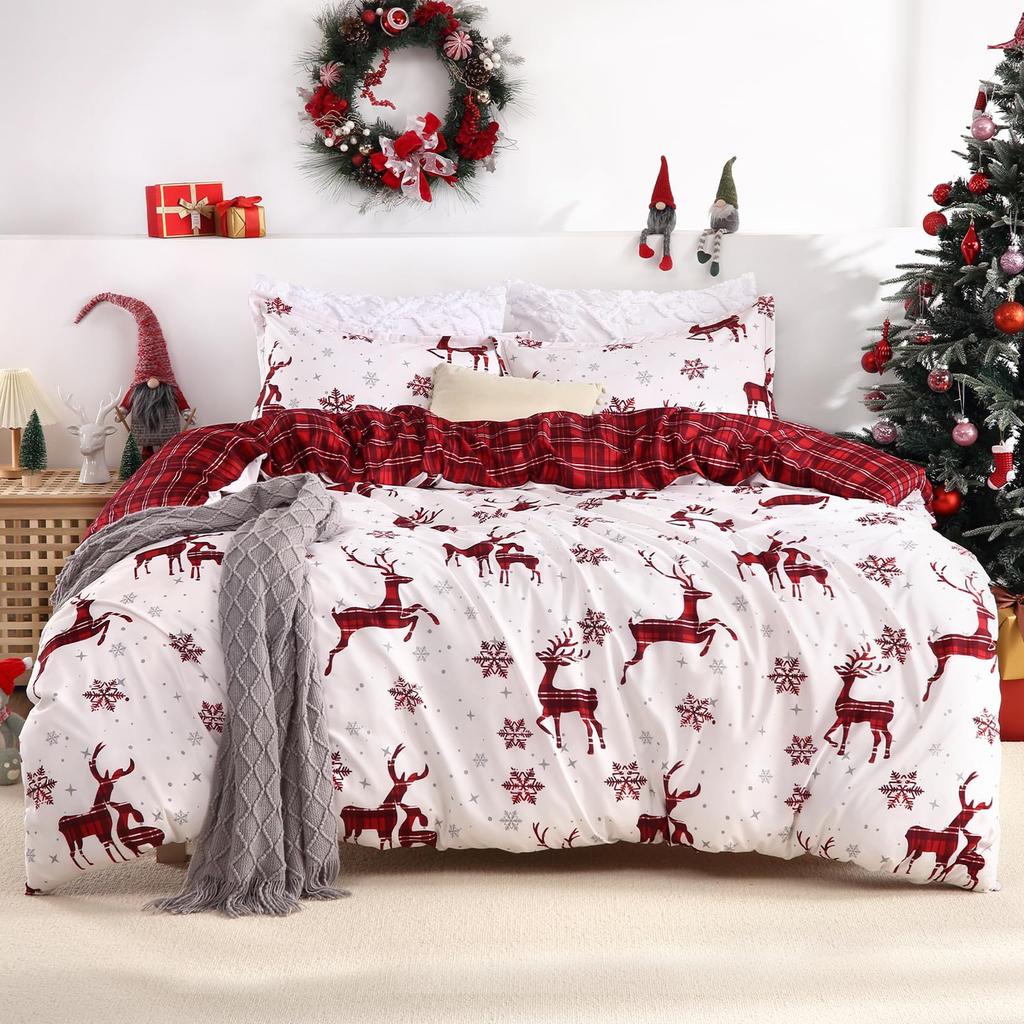 Christmas Day Large Print Quilt Cover Soft Three-Piece Bedding Kit