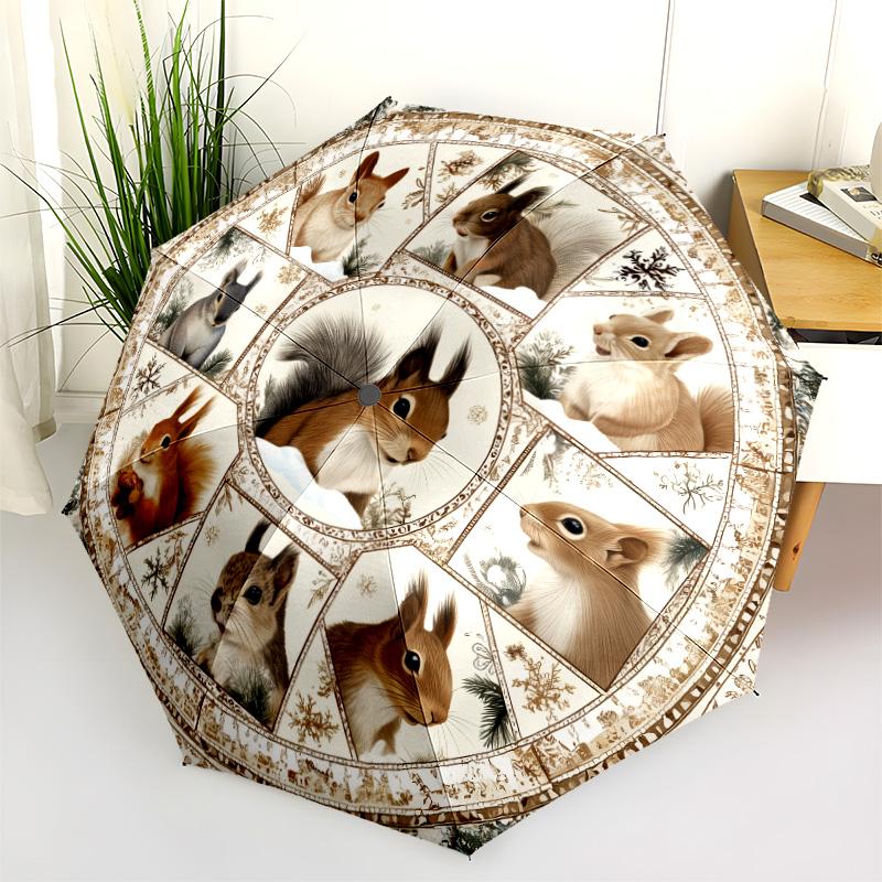 Circle Animals pattern, automatic folding umbrella, portable and foldable design, 8 ribs, a Christmas or birthday gift.