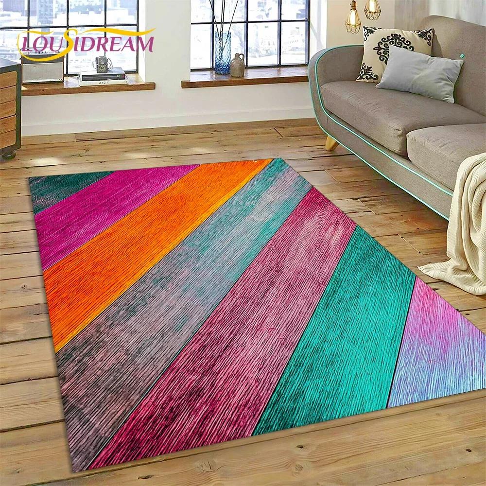 Tappeto con Finitura Legno Colorato per Camera da Letto, Soggiorno, Decorazione Divano Casa, Tappetino Grande per Giochi Bambini