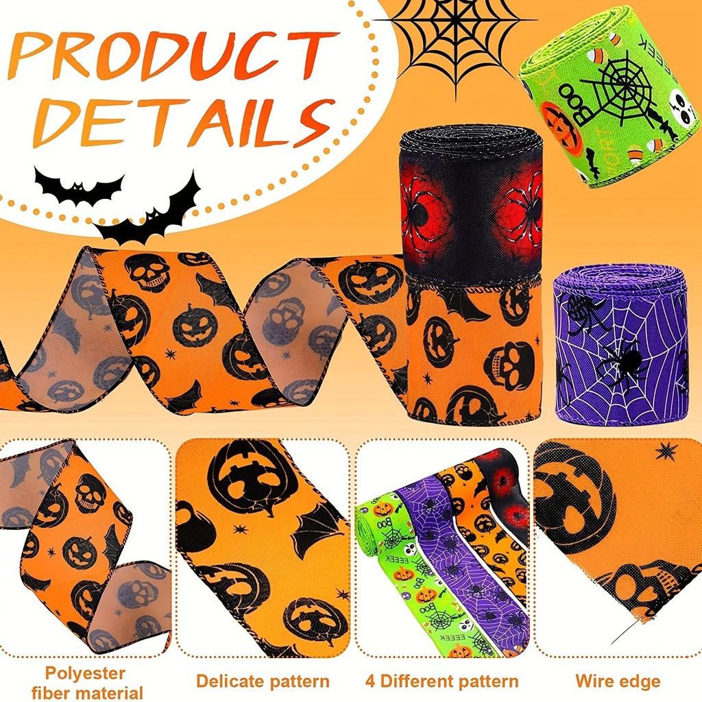 Colorful Halloween Pumpkin Spider Ribbon For Festive Decorations And Diy Crafts