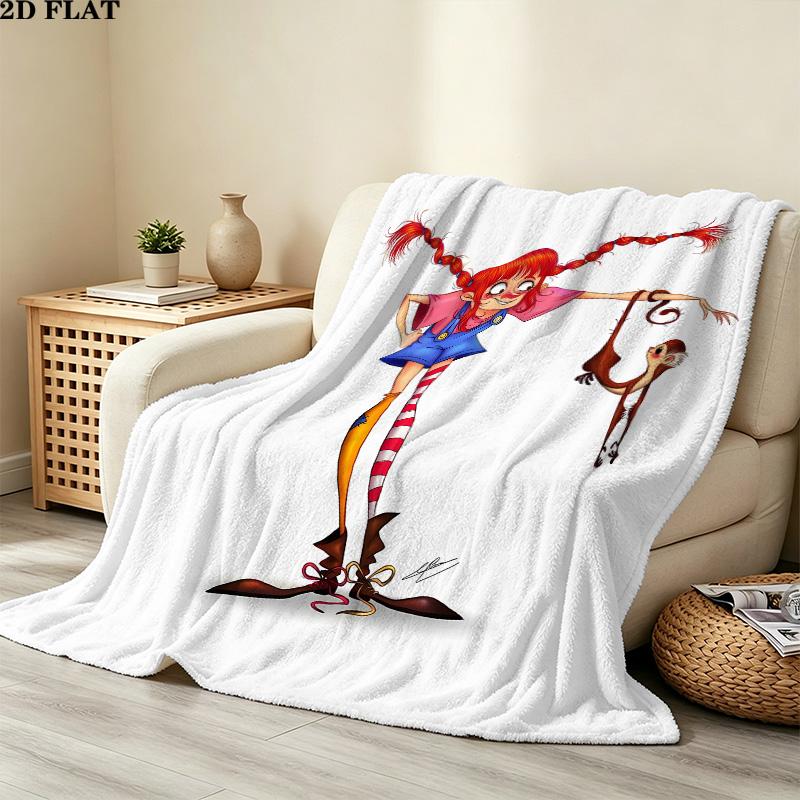 1PC Pippi Patterned Flannel Blanket Suitable For All Seasons For Home Decor Warmth And Comfort Gifts Holiday Present