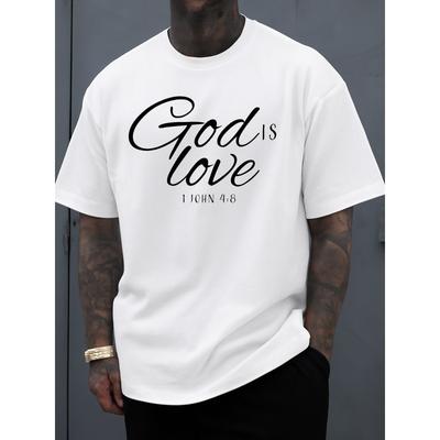 Gott Ist Liebe T-Shirt Herren Grafik T-Shirts Weiß Geschenke Elegant Normale Passform, Tägliches Tragegefühl, Entspannter und Urbaner Stil Bequeme Activewear