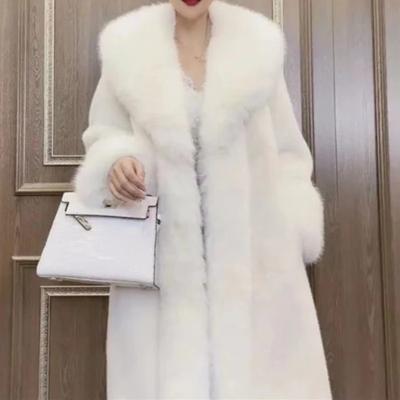 Casacos de Pele Sintética Femininos Casaco Longo Quente Espesso Gola Virada para Baixo Ponto Aberto Casacos Outerwear Elegantes com Emenda Outono Inverno