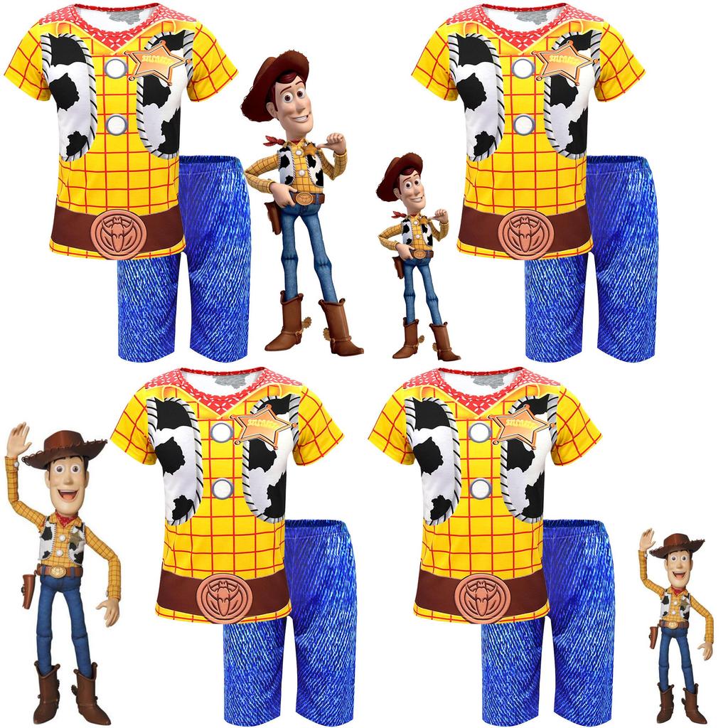 Adorable Toy Story 4 Kids Boys Woody Cosplay Short Sleeve T-shirt And Shorts Set