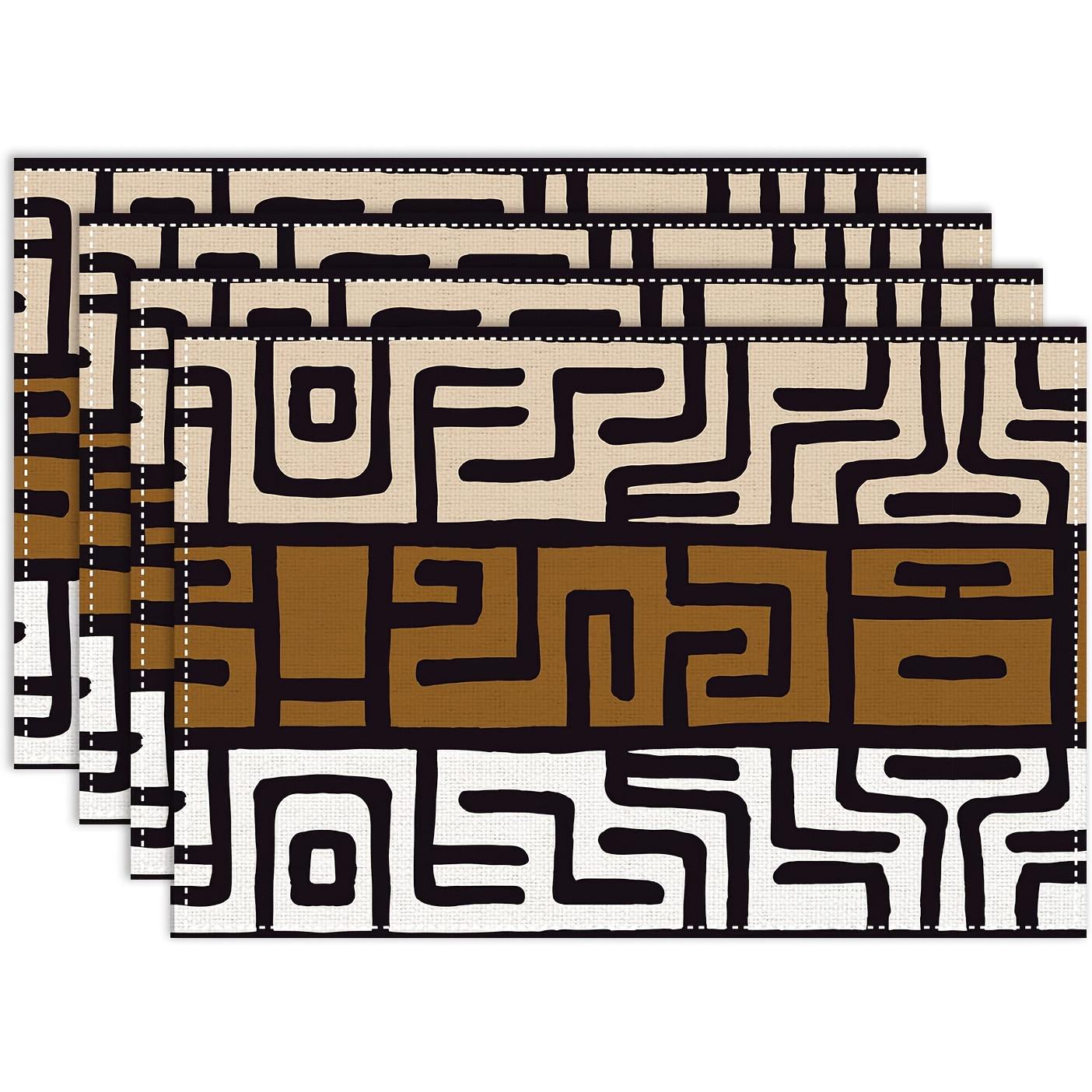 4pcs Brown African Tribal Placemats – Abstract Geometric Mud Cloth Design,  Ethnic Style for Home, Party, or Outdoor Table Decor 30x45cm-4PC