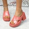 Korean Style High-heeled Sandals Female Fashion Lightweight Square Heel Shoes Large Size Comfort Thick Bottom Flip Flops