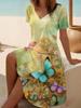 Women's Floral Print V-Neck Short Sleeve Dress,Black Background with Multicolor Flowers,Casual Beach Dress