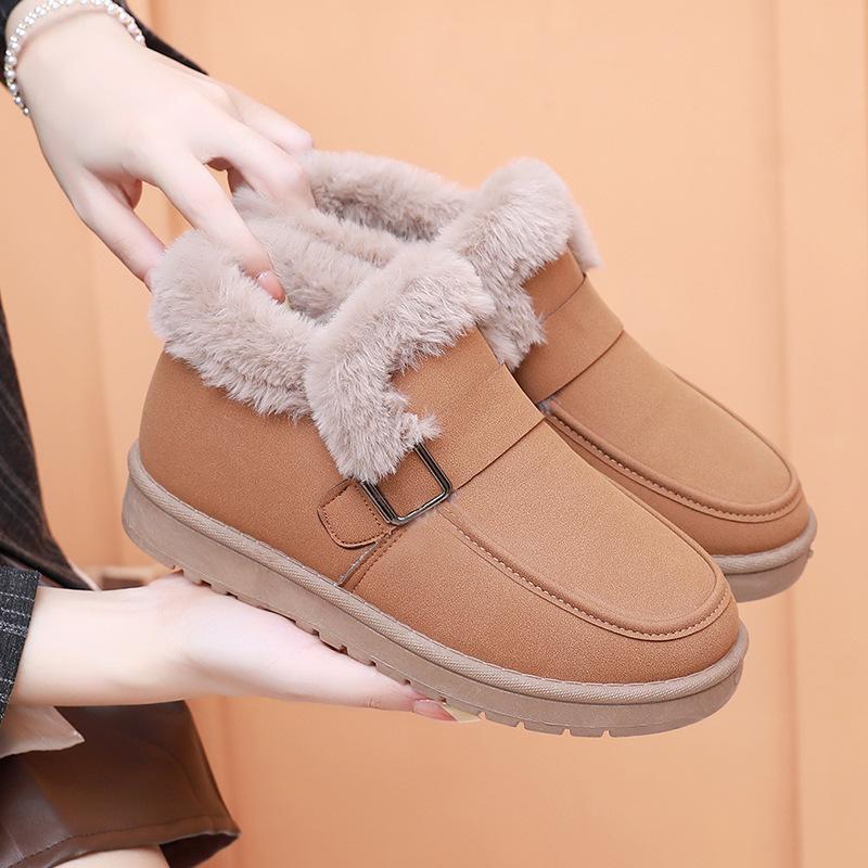 Women's Winter Warm Snow Boots Fuzzy Faux Suede Walking Shoes for Women Casual Anti-Slip Comfortable Workout Short Booties With Faux Fur Lined