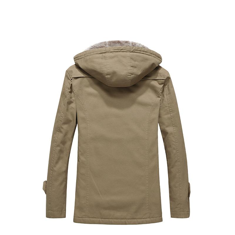 New Autumn and Winter Men's Velvet Thickened Jacket Pure Cotton Washed Mid-length Hooded Jacket