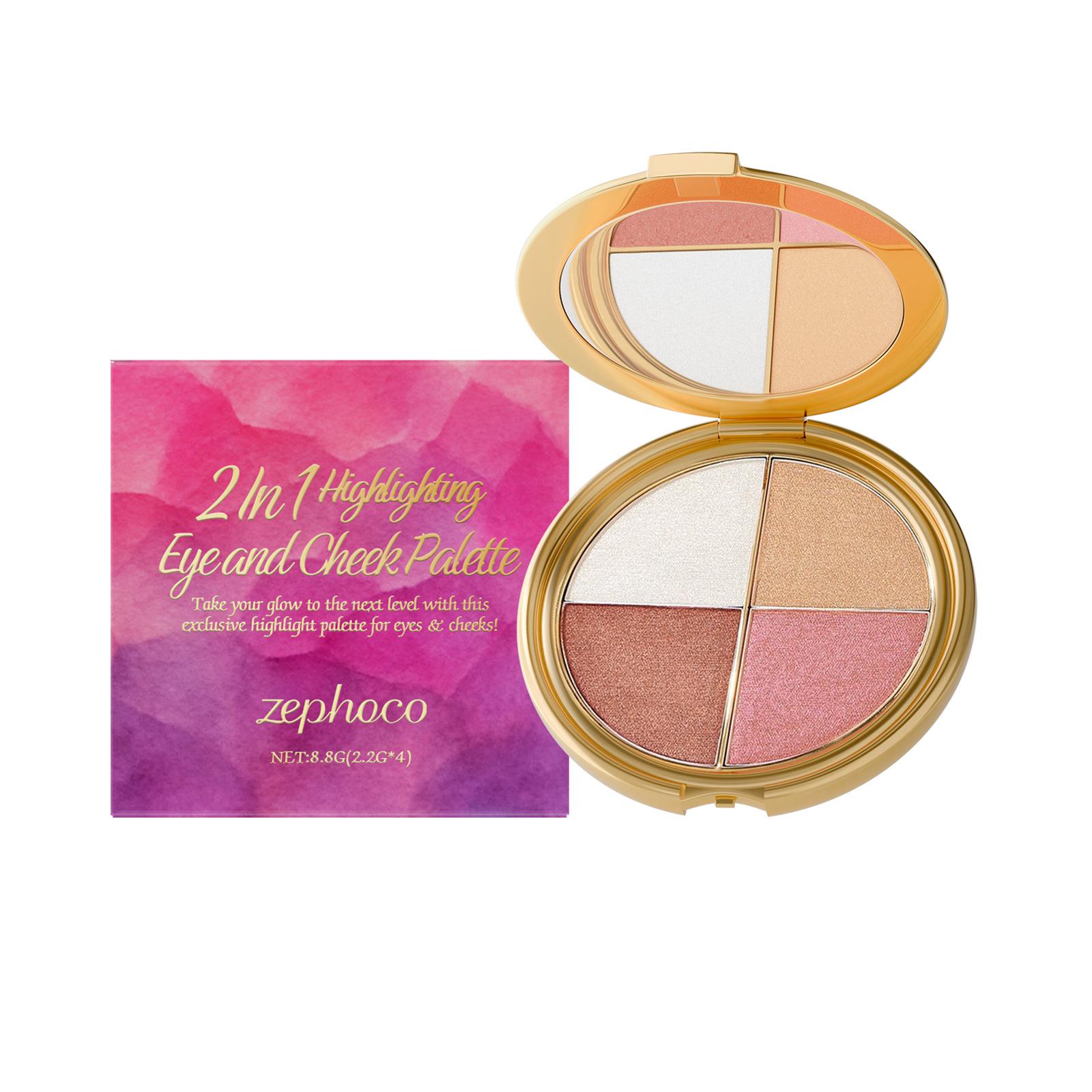 Zephoco Highlight & Blush Palette - Long-lasting, Pigmented, Easy-Apply, Natural Brightening, Lightweight Eyeshadow.