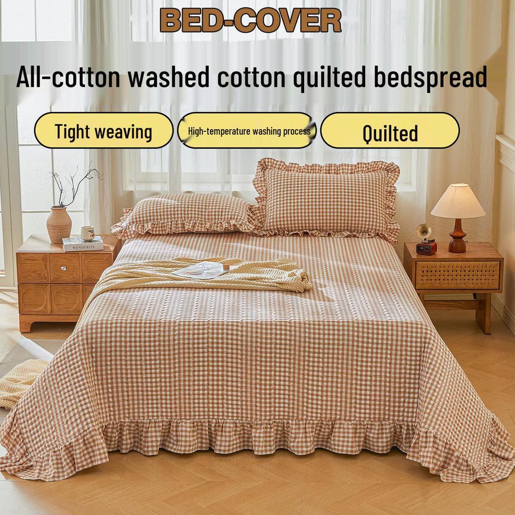 2025 Korean Style Pure Cotton Lace Yarn-Dyed Bedspread Set - 3 Piece