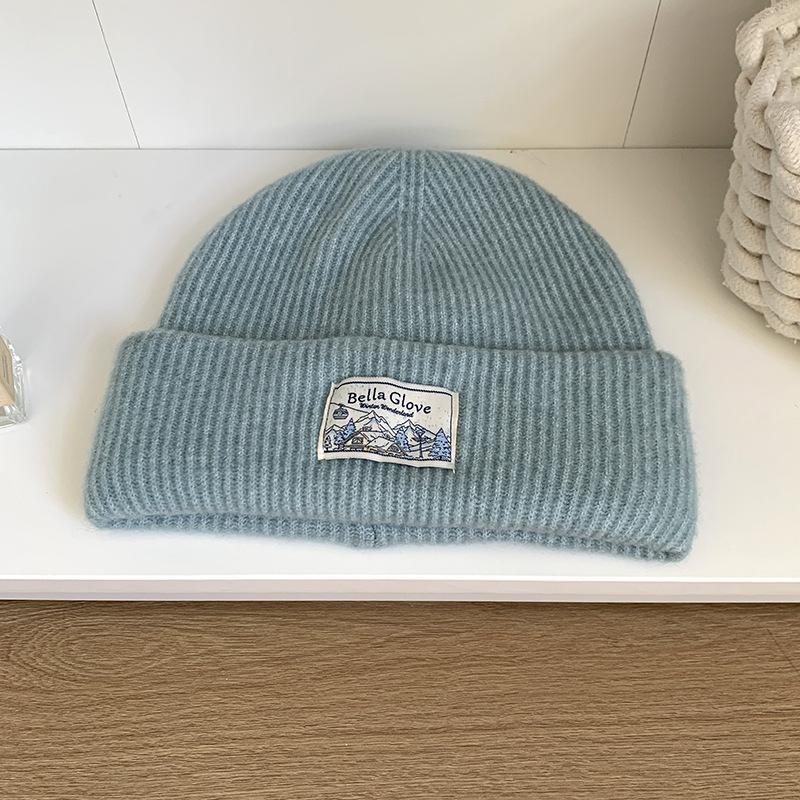 Big head circumference hat Thickened solid color knitted hat Dome wool hat Warm ear protector Cold hat