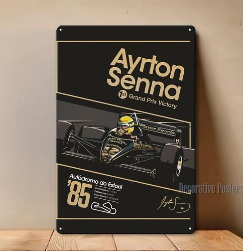 Ayrton Senna Estoril Gara F Poster Metallico Segno da Collezione Dimensioni