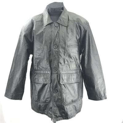 MILANO CONNECTION / Kožený kabát z hovězí kůže / Svrchní oděv [Pánský L / Černý] Prošívaná podšívka / Kapsy s klopou(POUŽITÝ)