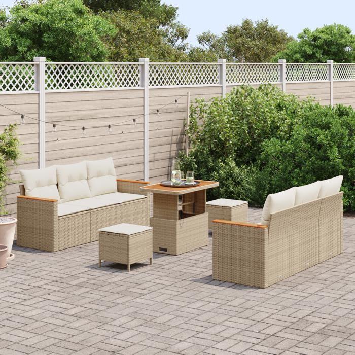 VidaXL Canapé de jardin 9 pièces avec coussins beige en rotin 3363001