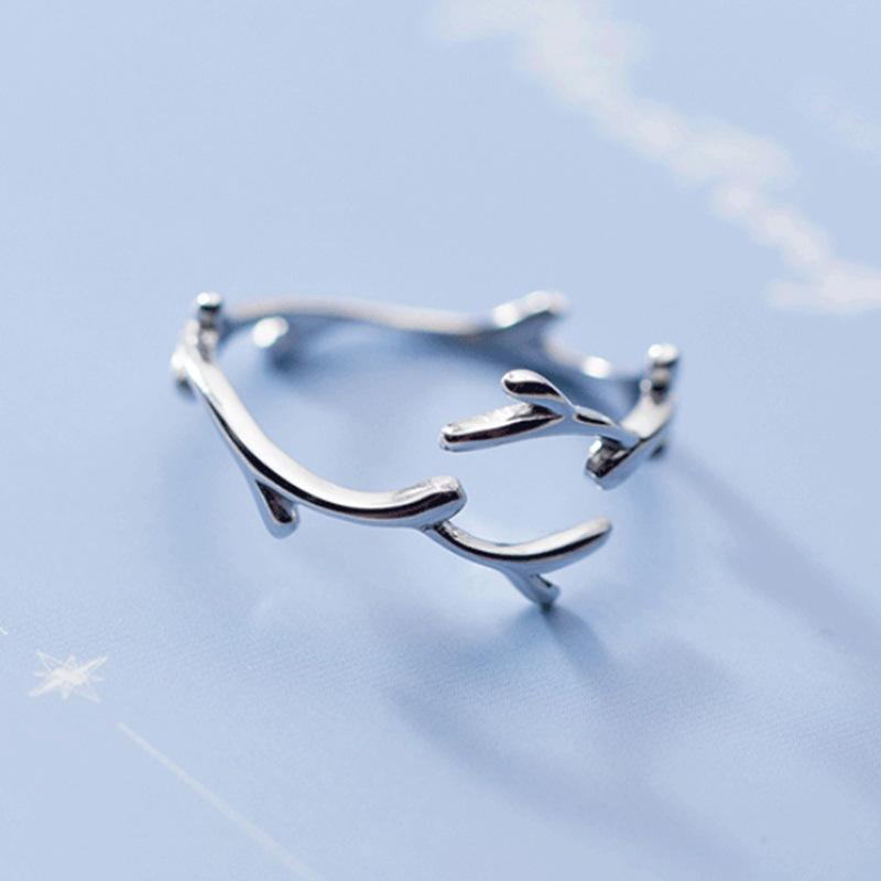 New Simple Fashion Antler Copper Jewelry Personality Branch Popular Leaf Opening Rings R039
